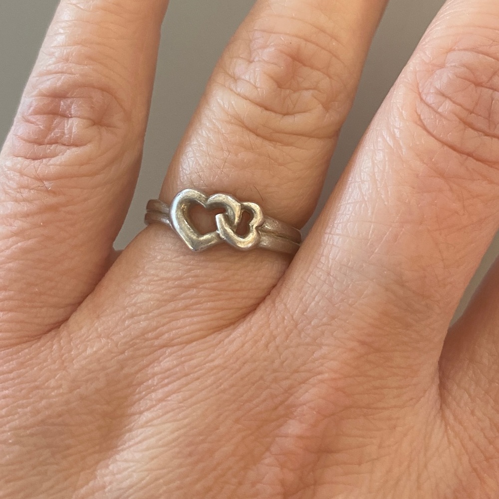 Double heart sterling silver ring